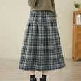 thumbnail image 2 of FRSASU Long Plaid Wool Skirt for Womens Fall Winter Warm High Elastic Waist A line Flared Pleated Wool Tartan Skirts Gray, 2 of 9