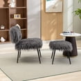 thumbnail image 2 of 25.2'' W Accent Chair With Ottoman, Fur Plush Upholstered Chair with Metal Legs, Comfy Mid Century Modern Chair for Living Room Bedroom, Gray, 2 of 7