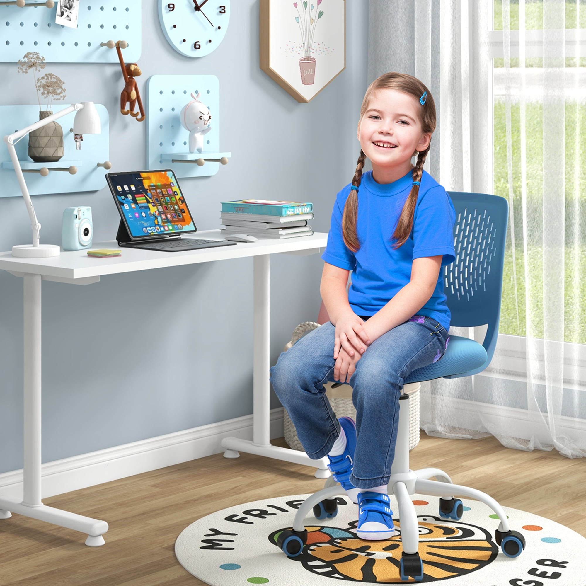 Costway Kids Desk Chair Ergonomic Swivel Children Mesh Study Height Adjustable Blue