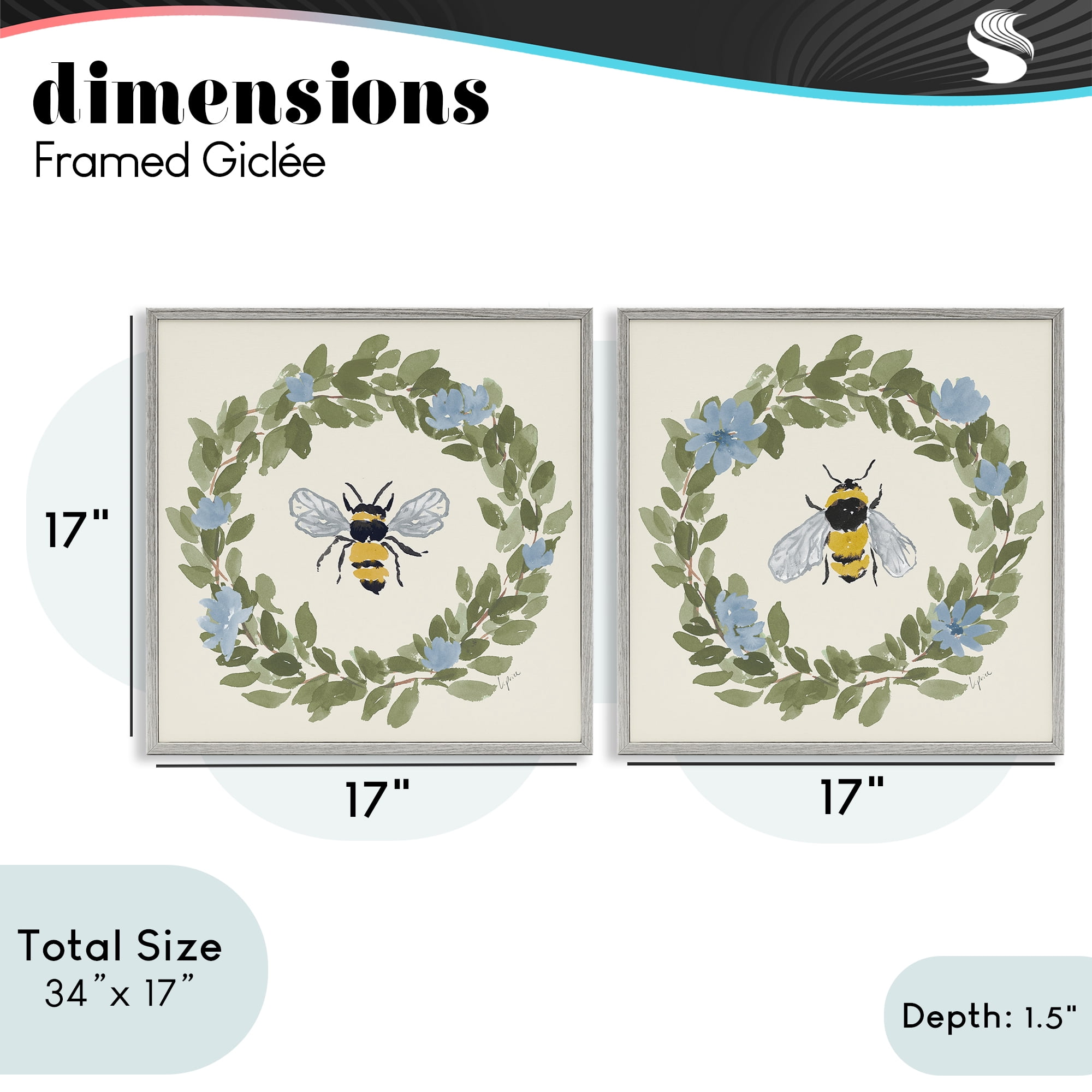 Stupell Industries Bee Floral Celebrations 2 Piece Gray Framed Giclee Art Set, design by Lucille Price