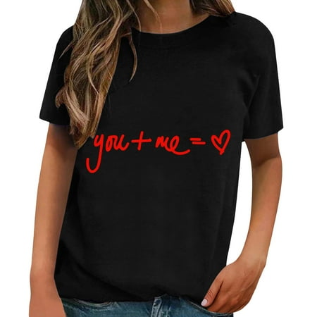 

LBECLEY Womens Tee Shirts Loose Fit Valentine s Day Short Sleeved Spring and Summer Printed Fashion Pattern Classic Loose Crewneck Top T Shirt Teal One Pocket Scrub Top Polyester Spandex Black L