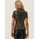 thumbnail image 3 of Camiseta con Lentejuelas para Mujer Blusa de Fiesta Brillante de Manga Corta con Cuello Alto Oro S, 3 of 5