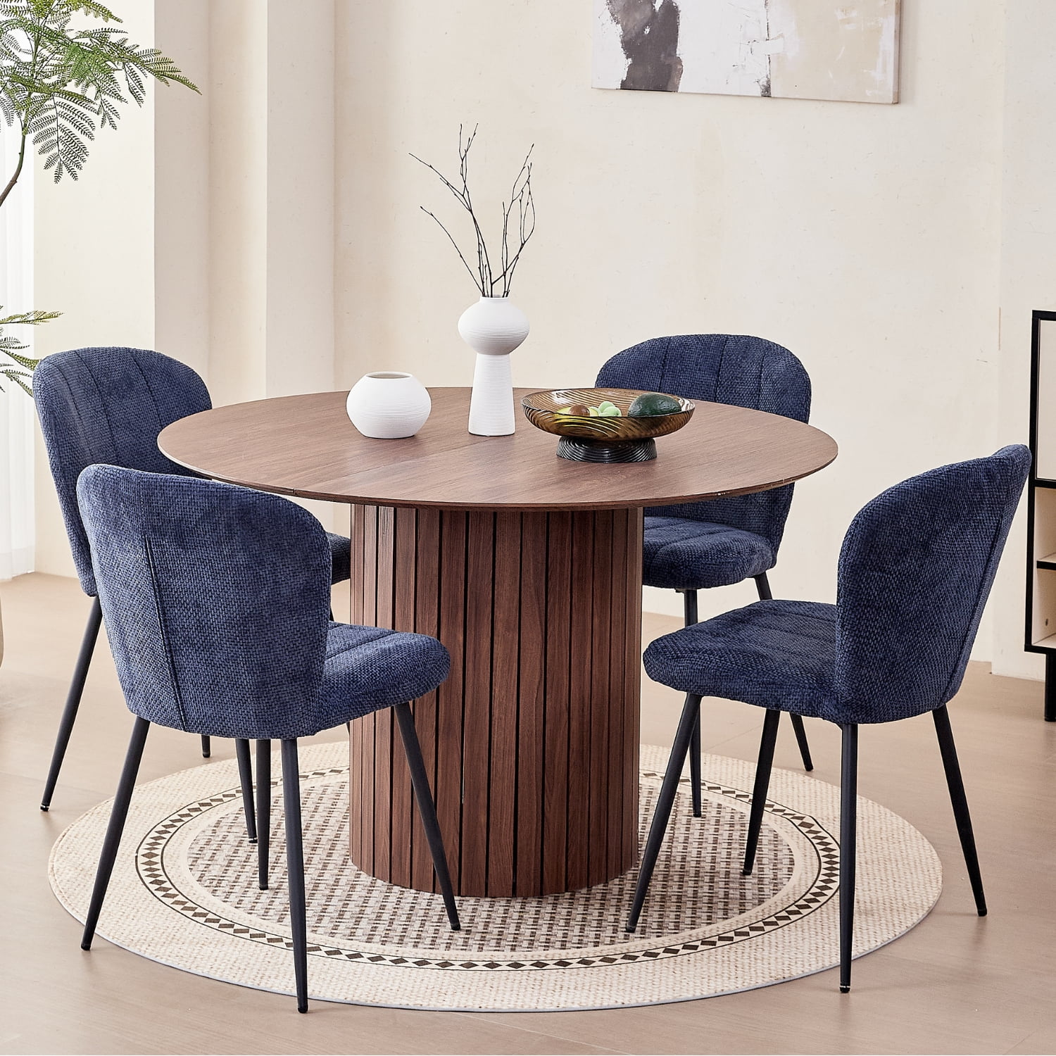 Dining Chairs Set of 4, Upholstered Chenille Fabric Kitchen Chairs With Metal Legs, Wingback Elegant Tufted Accent Vanity Chair For Dinner, Bedroom, Living Room, Apartment, Blue
