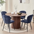 thumbnail image 3 of Dining Chairs Set of 4, Upholstered Chenille Fabric Kitchen Chairs With Metal Legs, Wingback Elegant Tufted Accent Vanity Chair For Dinner, Bedroom, Living Room, Apartment, Blue, 3 of 7