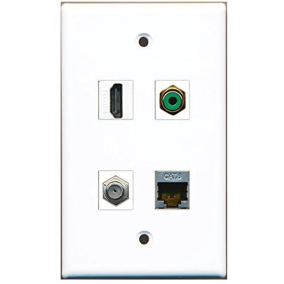 RiteAV - 1 Port HDMI 1 Port RCA Green 1 Port Coax Cable TV- F-Type 1 Port Shielded Cat6 Ethernet Wall Plate