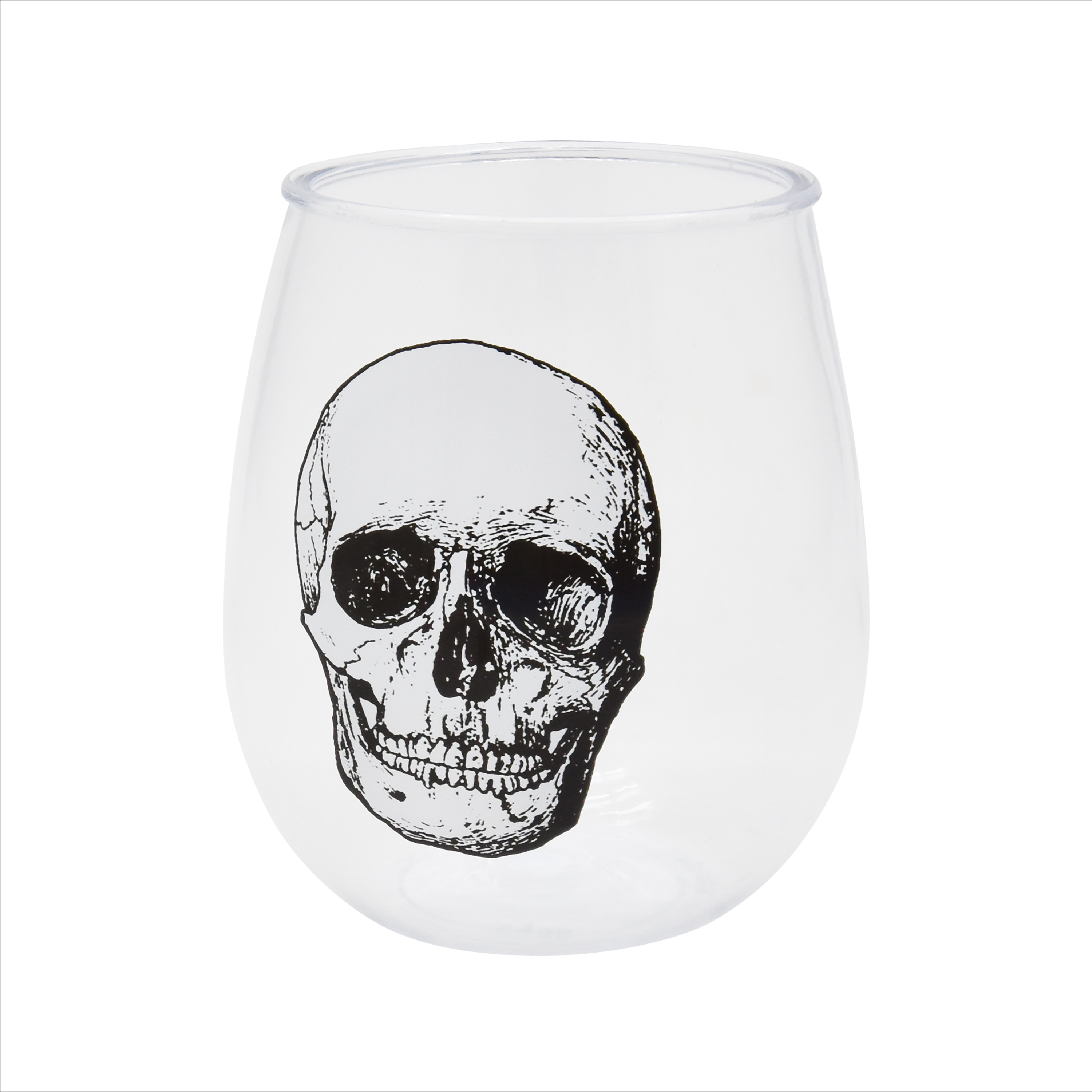 Way to Celebrate Clear Glass Stemless Wine Glass with Skull Pattern 