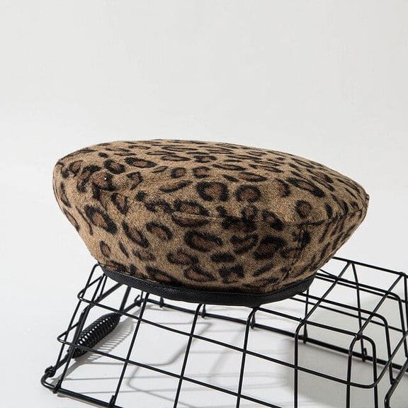 CoCopeanut Wanita Vintage Style Leopard Pelukis Topi Bulat Topi Baret Topi Wol Ski Beanie Tengkorak Topi Topi Musim Dingin Topi Wanita Natal sekarang