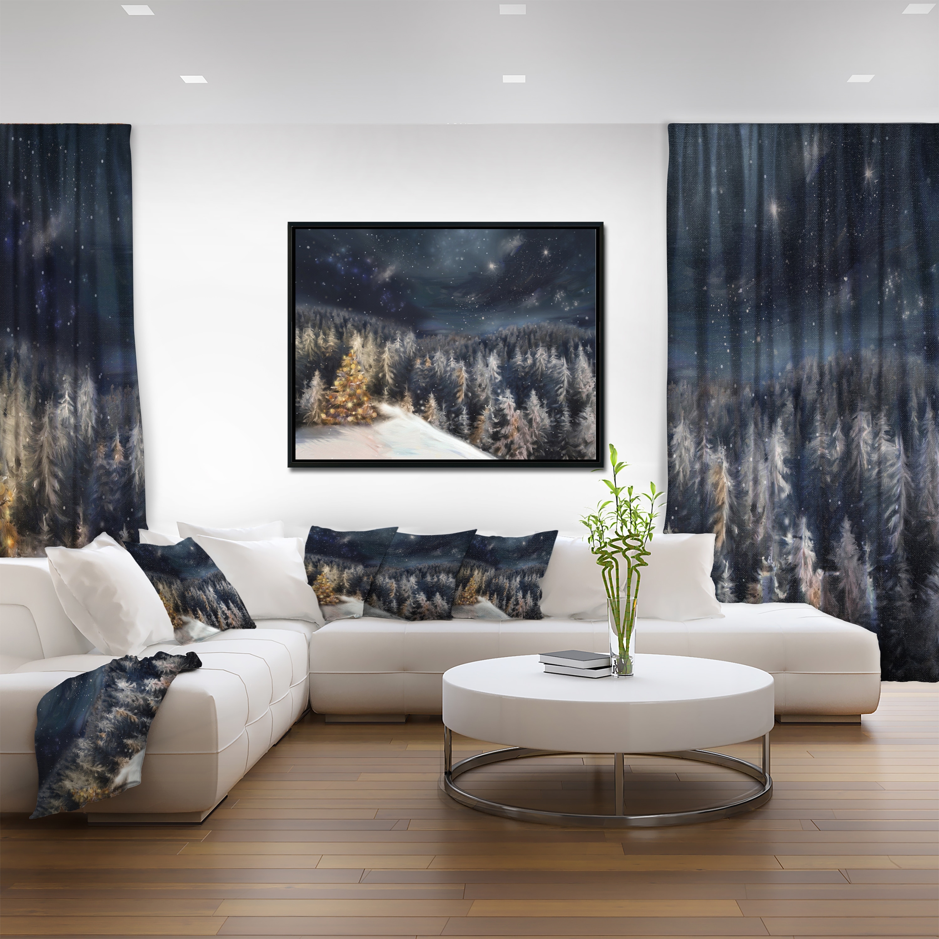 Designart ' Night Forest Christmas Tree ' Landscape Framed Canvas Art Print