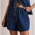 thumbnail image 2 of Women Tie Front Top 2 Piece Outfit Denim Set Sleeveless Deep V Neck Vest Jean Elastic Waist Shorts Sets Dark Blue L, 2 of 8