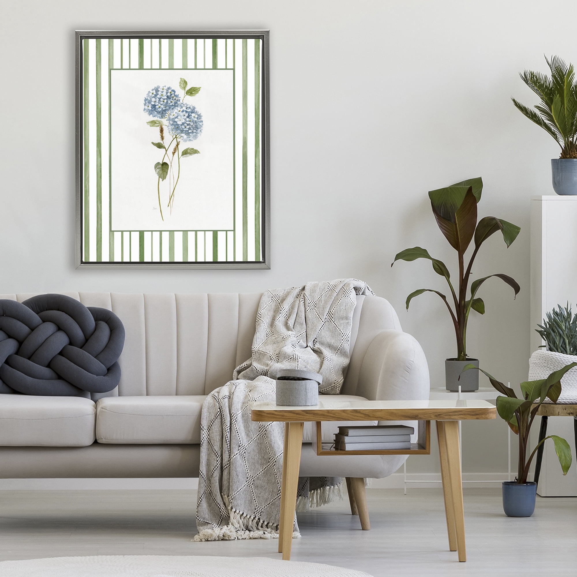 Stupell Industries Delicate Hydrangea & Dried Wheat Gray Framed Floater Canvas Wall Art, design by Nan