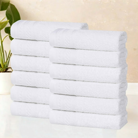 Superior Honeycomb Cotton Medium Weight Face Towels Washcloths, Set of 6, White