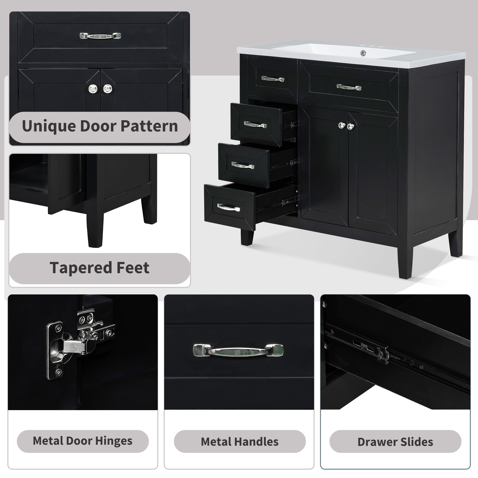 Aukfa 36" Modern Bathroom Vanity with Sink – Single Basin Wood Vanity Set with 2 Doors Cabinet,Black