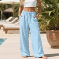 thumbnail image 4 of Resicozy Wide Leg Linen Pants for Women Summer Drawstring Elastic Waist Lounge Pant Loose Fit Dressy Trousers with Pockets Light Blue 2XL, 4 of 6