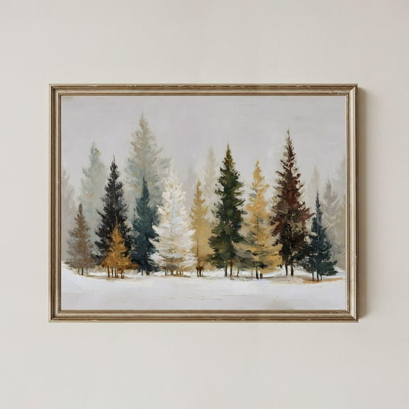 Rustic Winter Pine Tree Print, Moody Xmas Farmhouse Art Decor, Evergreen Tree Print, Cottage Winter Art Holiday Print, Size 8x12 UNFFRAMED