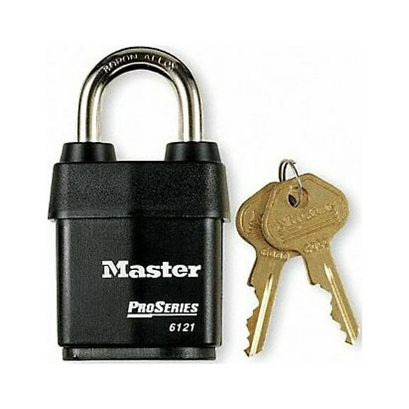 Master Lock Keyed Padlock, 7/8 in,Rectangle,Black 6121KA-10G105