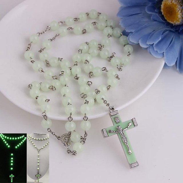 SAILING Rosario de plástico que brilla en la oscuridad, collar luminoso noctilucente, joyería religiosa para fiesta