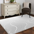 thumbnail image 5 of 3x5 Area Rugs, Grey Geometric Non-Skid Rubber Backing Large Rectangle Rugs - Living Room Bedroom Home Office, Modern White Stripe Abstract Distortion Art Indoor Floor Mat Carpets Washable Rug, 5 of 9