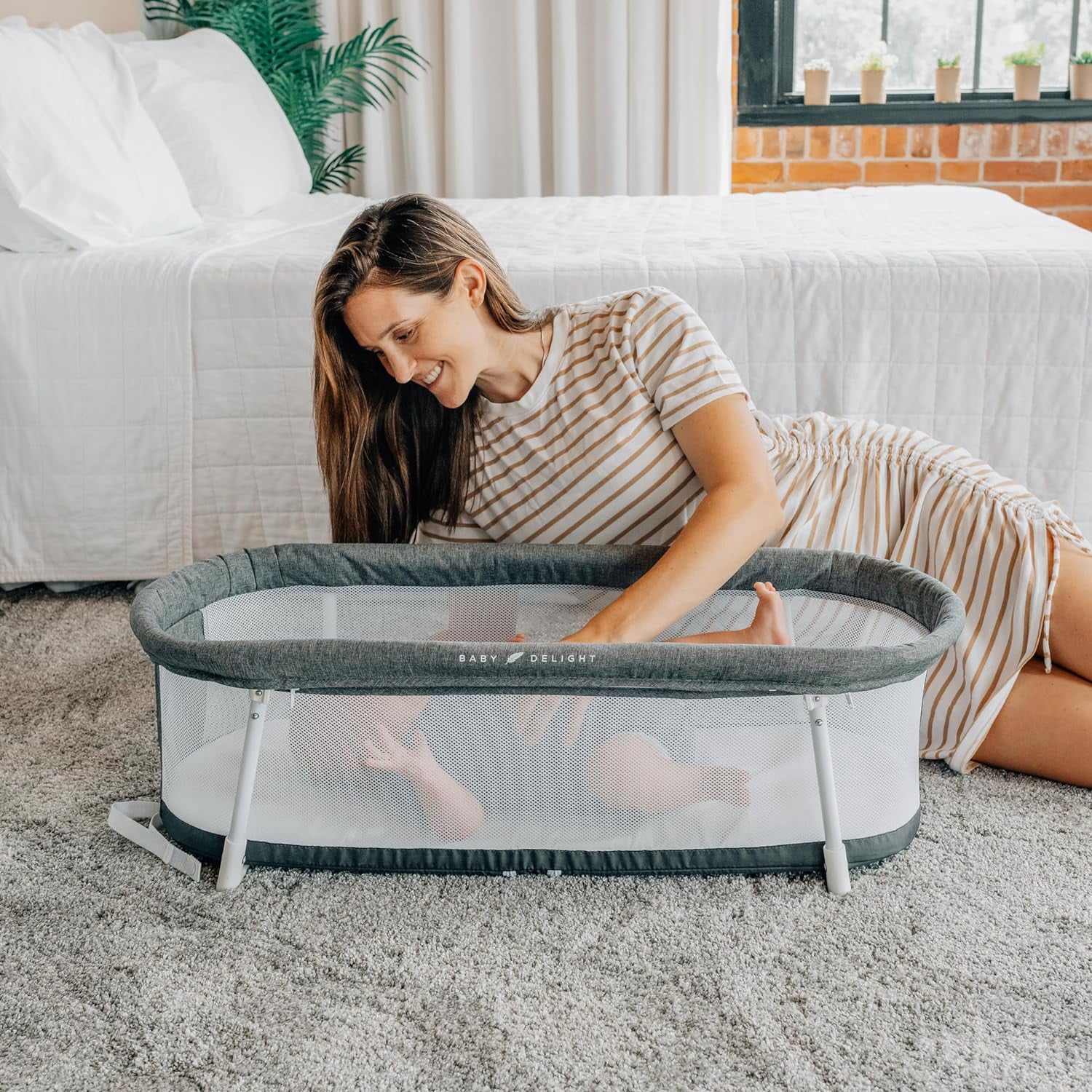 Baby Delight Snuggle Nest Portable Infant Bassinet - Charcoal Tweed