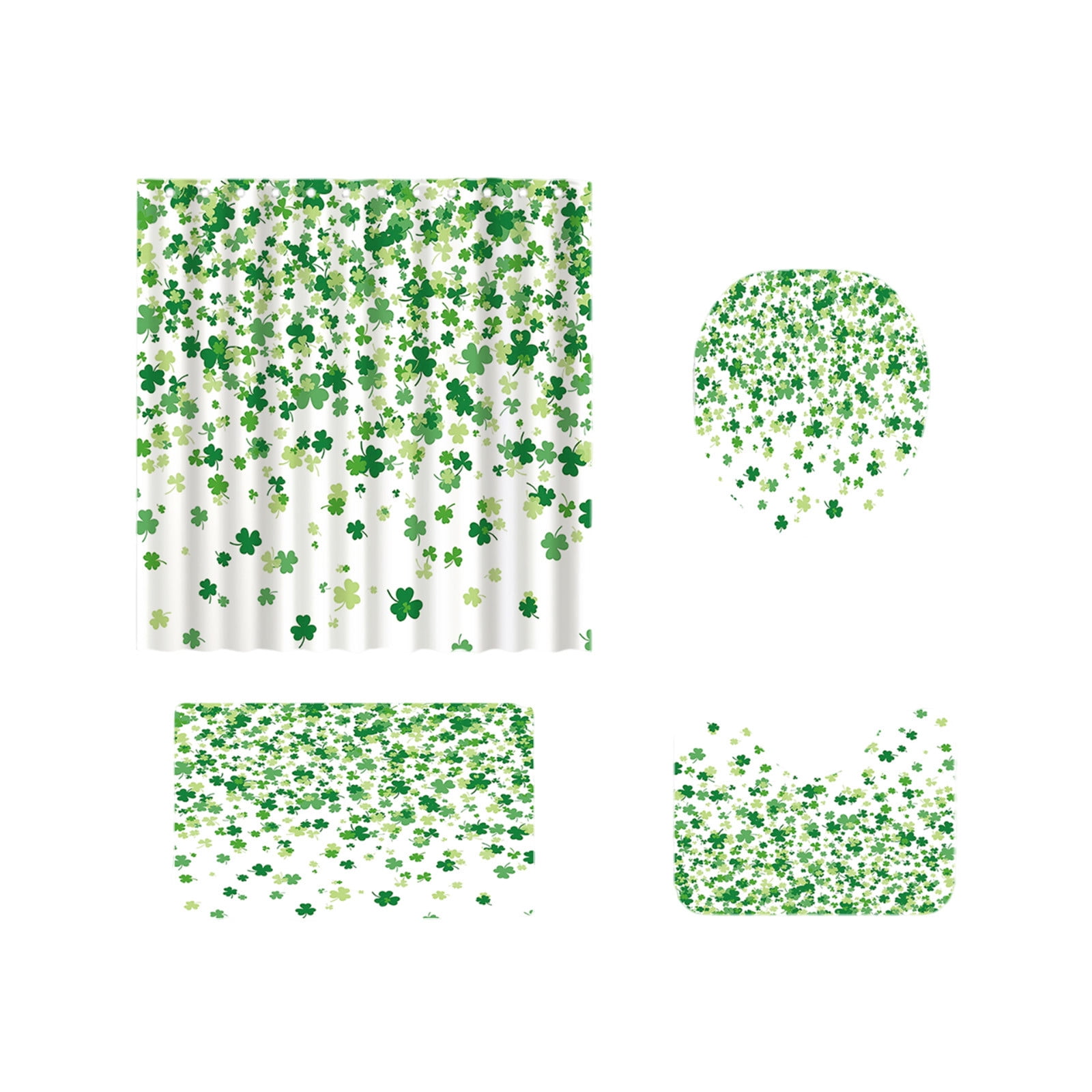 St. Patrick's Day Clover Shower Curtains With Toilet MatSet Of 4 Shamrocks Bath Curtains Set Of 4 With 12 Hooks Polyester Waterproof Bathroom Divider Curtain