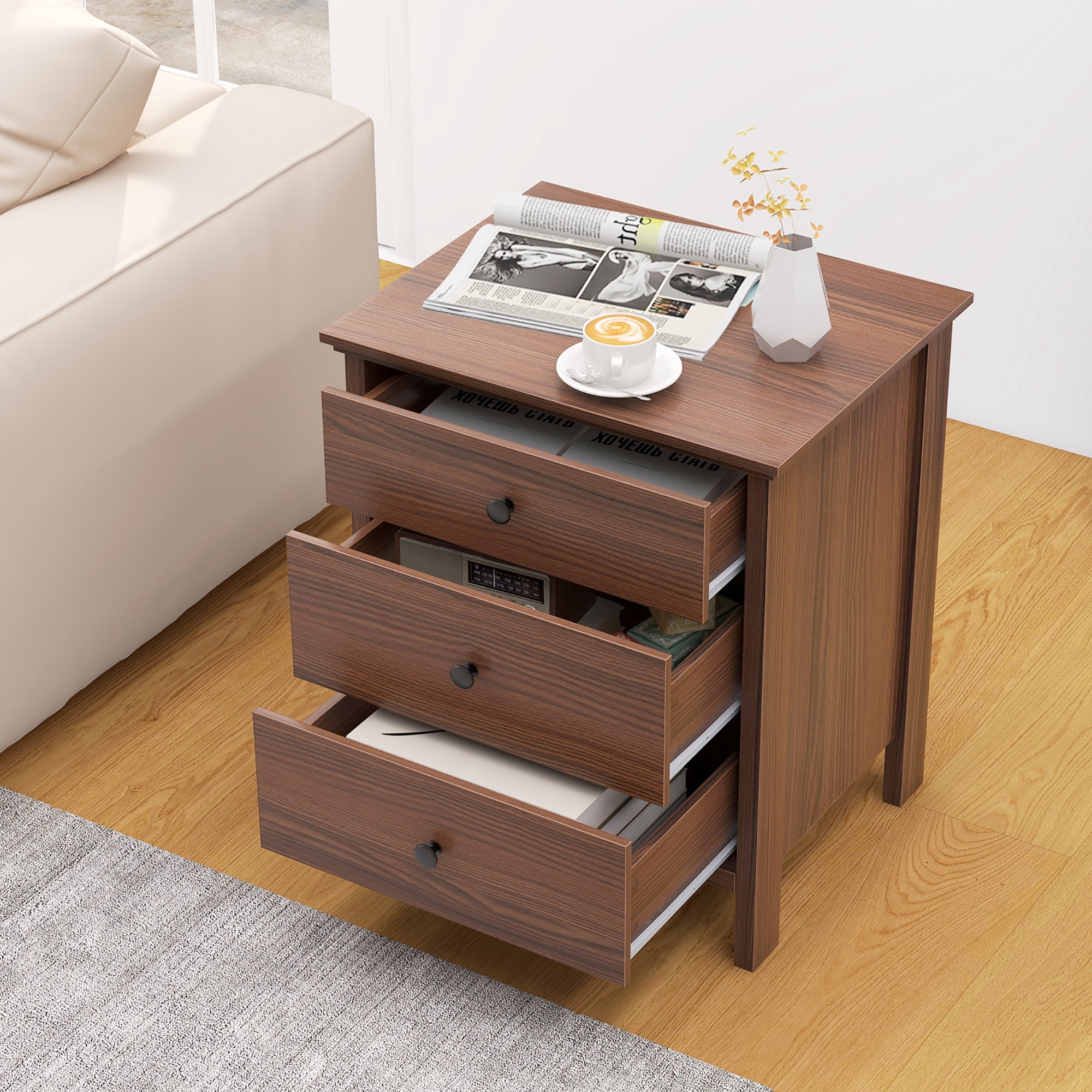Gymax Set of 2 Nightstand Beside End Side Table Accent Table Brown
