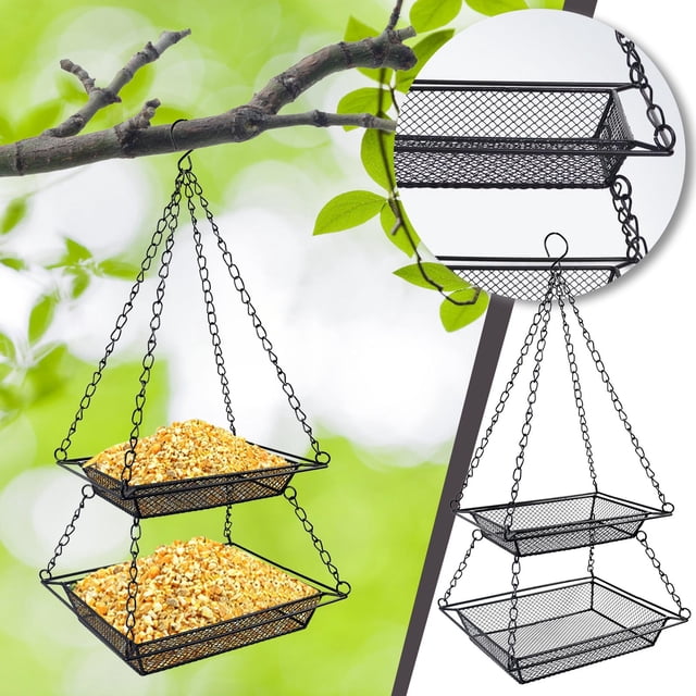 Fiudx Ofertas de la semana Comedero para pájaros de doble capa suspendido al aire libre, comedero para pájaros para jardín, jaula para pájaros