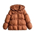 thumbnail image 2 of Dnhxils Girls Jacket Winter Lightweight Puffer Coat Toddlers Trendy Hooded Zip Up Jacket Kids Winter Warm Clothes Orange 5-6 Years, 2 of 5