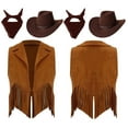 thumbnail image 6 of iiniim Girls Western Cowgirl Outfits Tassel Vest Cowboy Hat and Paisley Bandana 3Pcs Set for Halloween Party Dress Up Brown 10, 6 of 7