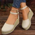 thumbnail image 3 of Closed Toe Espadrilles for Women Platform Wedge Sandals Comfortable Suede Ankle Strap Dressy Wedges Heels White Size 7.5, 3 of 7