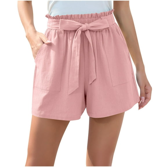 REALiKUN Women Casual Shorts Ruffle Bowknot Tie Waist Summer Shorts with Pockets