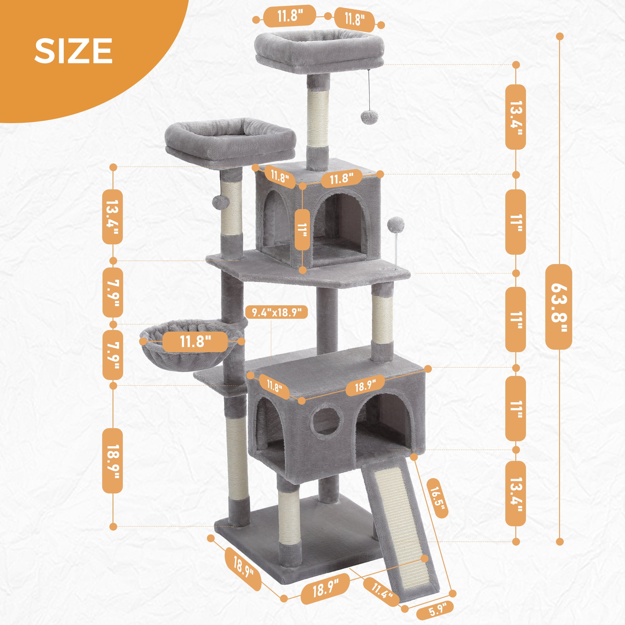 Pefilos 64" Multi-Level Cat Tree Tower for Large with Hammock, Plush Cat Condos for Indoor Cats, Gray Pefilos 64" Multi-Level Cat Tree Tower for Large with Hammock, Plush Cat Condos for Indoor Cats, Gray
