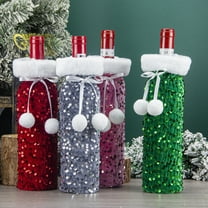 Christmas Decorations European American Sequined Wine Bottle Bags Plush Wine Cases Gift Bags Hotel Table Decor, Red Color