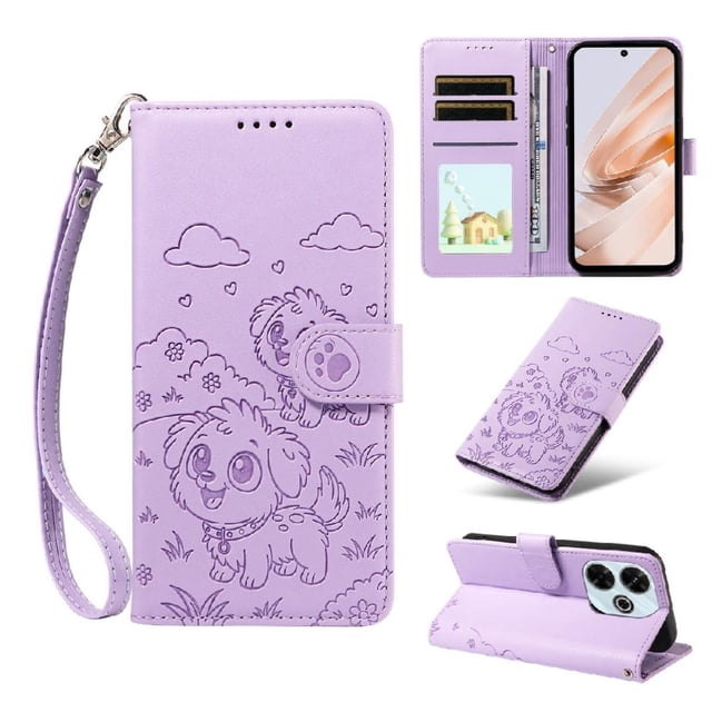 Funda Cartera GANGXUN con Diseño de Perrito en Relieve para Xiaomi Redmi 13 4G , Protección 360° con Ranuras y Correa Desmontable