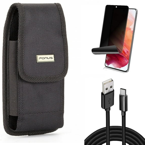 10ft USB Cable & Case Belt Clip & Privacy Screen Protector for Samsung Galaxy S22 (6.1") - Type-C Charger Cord & Swivel Holster & TPU Film Fingerprint Works Accessory Bundle