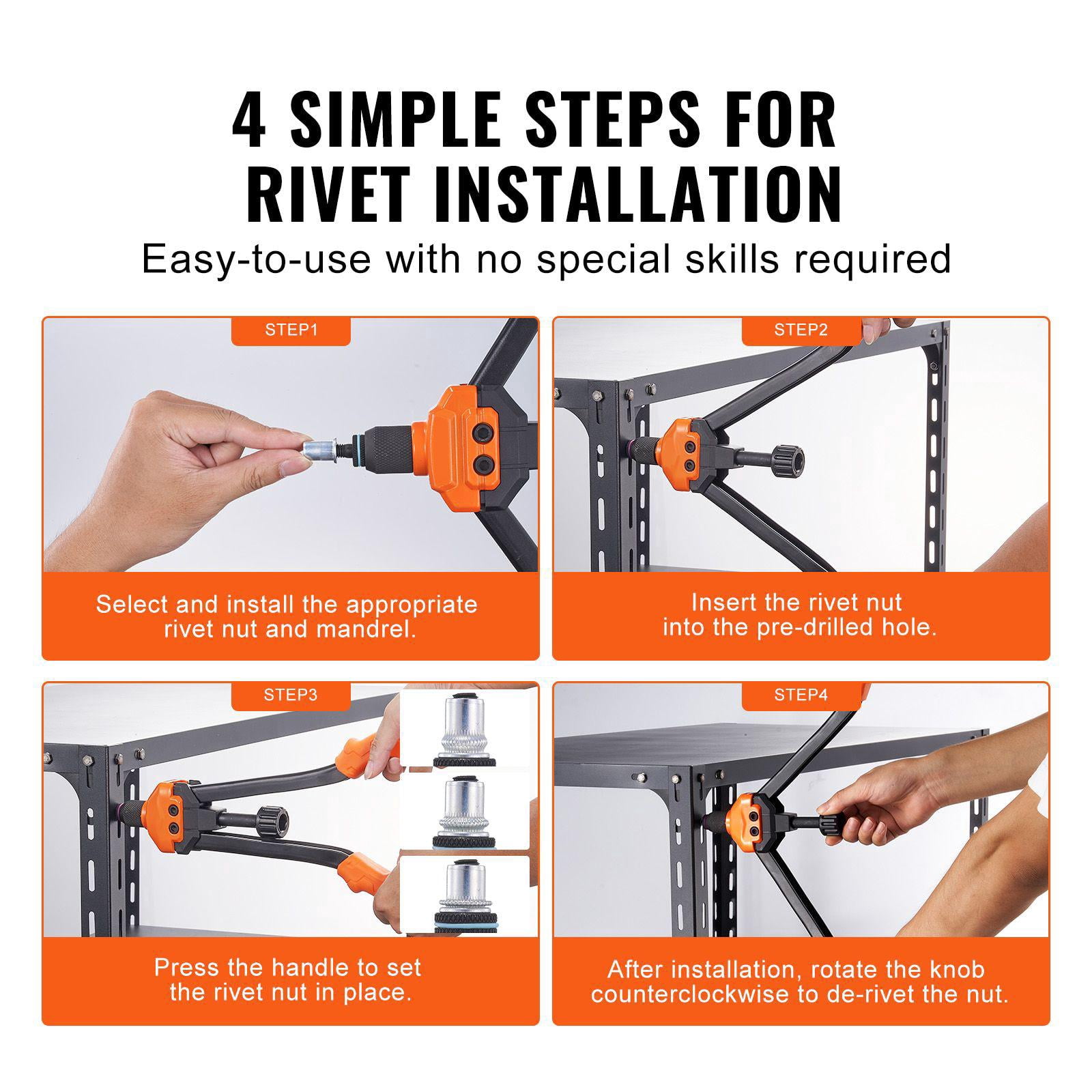 16" Rivet Nut Tool Kit with 13 Metric SAE Mandrels and 186 Rivet Nuts M3 M4 M5 M6 M8 M10 M12 1/4-20 5/16-18 3/8-16 1/2-13 8-32 10-24 in Carrying Case