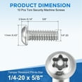 thumbnail image 2 of 10Pack 1/4-20 x 5/8" Torx Security Machine Screws Bolt, Silver Tone, 2 of 6
