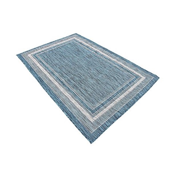 Colección de telaress de telar única en interiores de transición y al aire libre Alfombra de la zona fronteriza sólida sólida, 4 x 6 pies, verde azulado/beige Unique Loom Ver descripción
