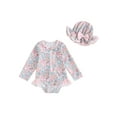 thumbnail image 2 of Baby Girl Rash Guard Swimsuit Long Sleeve Floral Print Bathing Suit Infant Swimwear with Bowknot Sun Hat, 2 of 10
