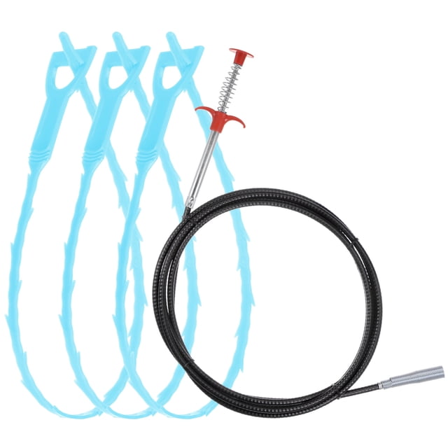 Unique Bargains Outil de Débouchage de Drain 3 m Déboucheur en Acier Inoxydable & 3 Pcs Déboucheur PP Bleu