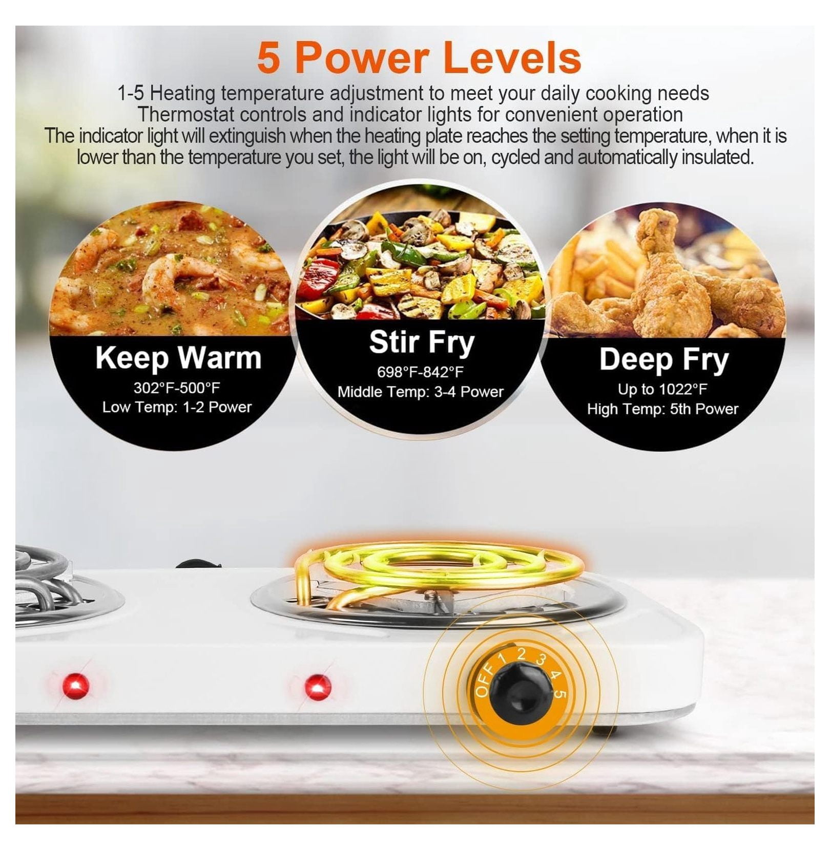 Hot Plate 2000W Electric Stove, Portable Double Burner Cooktop