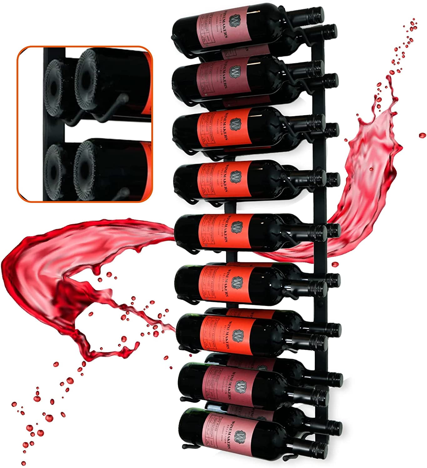 KUSONG Wine Rack Wall Mounted 18 Bottles Wrought Iron Hanging Wine