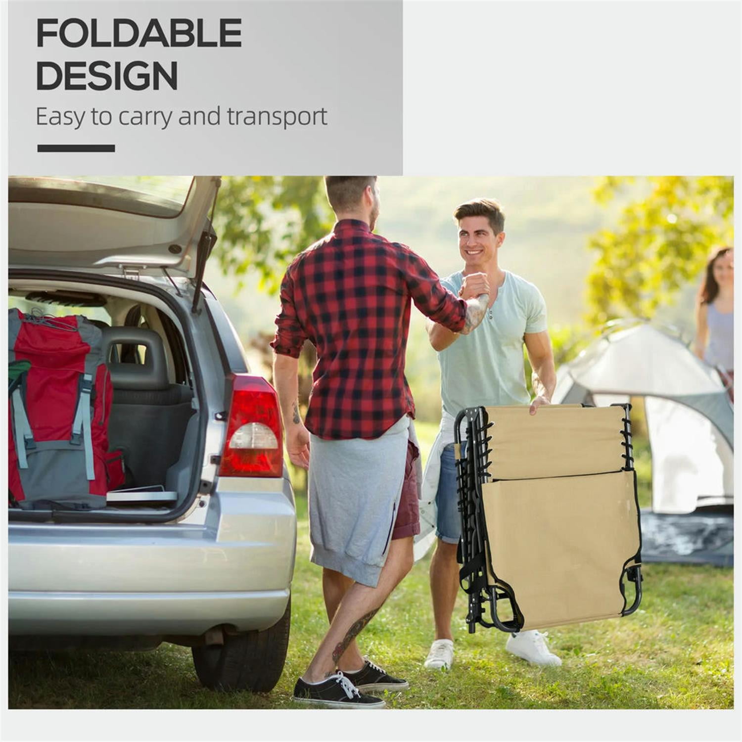 Demi Bonn Outdoor Folding Chaise Lounger with 5-Position Reclining, Built-in Reading Grommet, Side Storage, Pillow Relaxation for Sunbathing, Beige