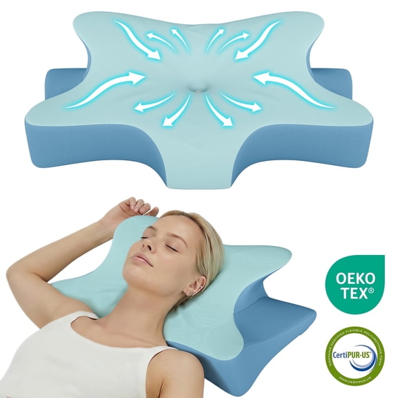 Cervical Memory Foam Pillow for Neck Pain Relief, Ergonomic Contour Pillow for Side Back Stomach Sleepers, Orthopedic Neck Support Pillow for Sleeping,Blue