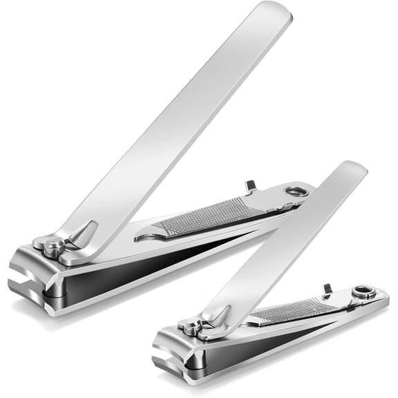 Premium Nail Clippers Set | Stainless Steel with Built-in File | 3.1" Toenail & 2.2" Fingernail Clippers for Men & Women | Curved Blades for Precision Cutting & Easy Grip (Silver)