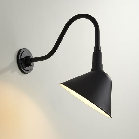 Franklin Iron Works Neihart Industrial Barn Wall Light Sconce Black Hardwire 10 1/2" Fixture Gooseneck Arm for Bedroom Bathroom Vanity Reading Hallway