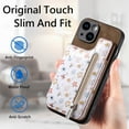 thumbnail image 5 of Allytech iPhone 15 Pro Wallet Case with Zipper Pocket & Cards Holder, Floral Pattern PU Leather Back Cover for Girls Women Shockproof Stand Magnetic Phone Case for Apple iPhone 15 Pro - Brown, 5 of 9