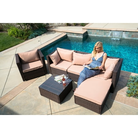 furniture wicker patio outdoor belleze walmart rattan resistant cushion sofa pc table water