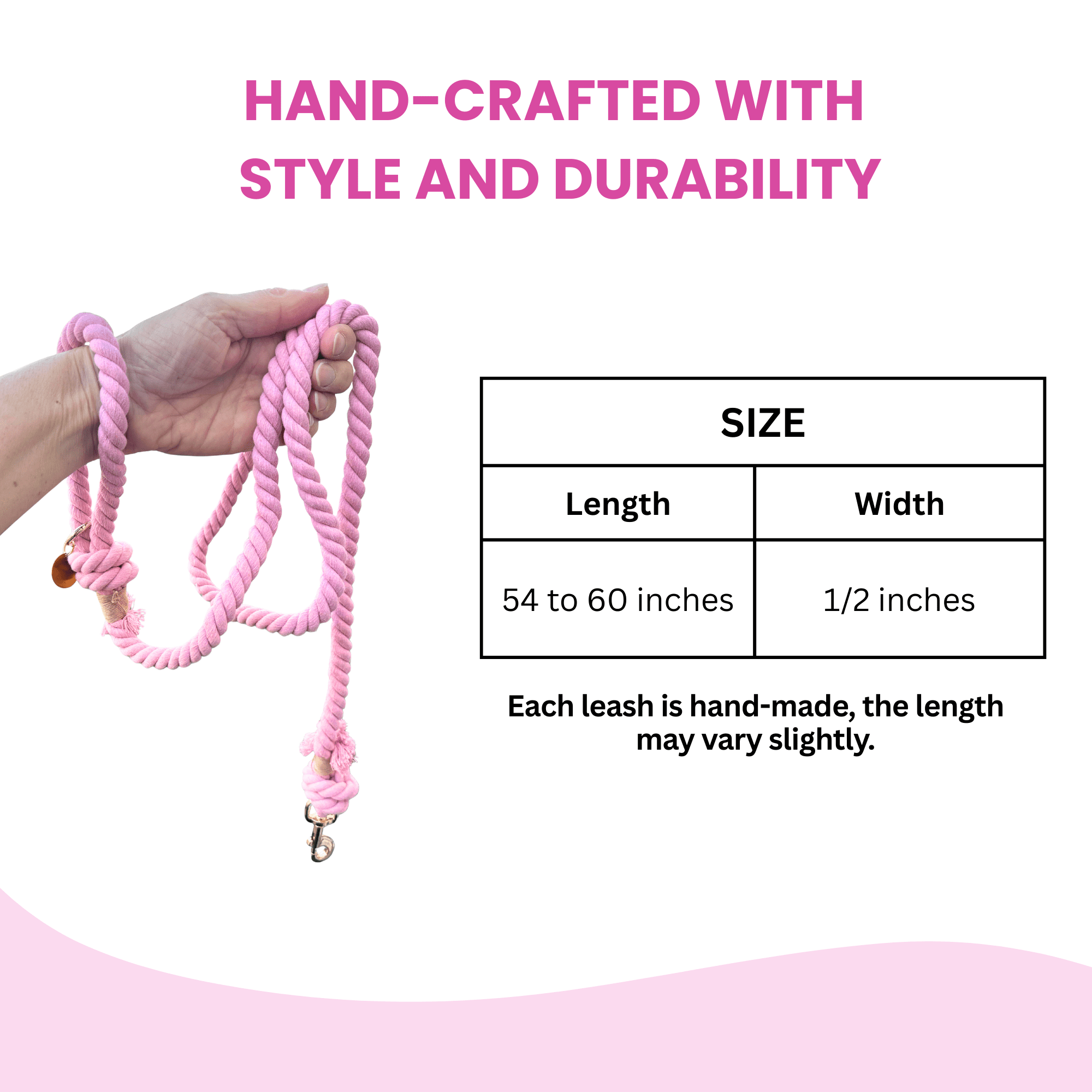 Glow Pups 5ft Cotton Dog Rope Leash, Light Pink