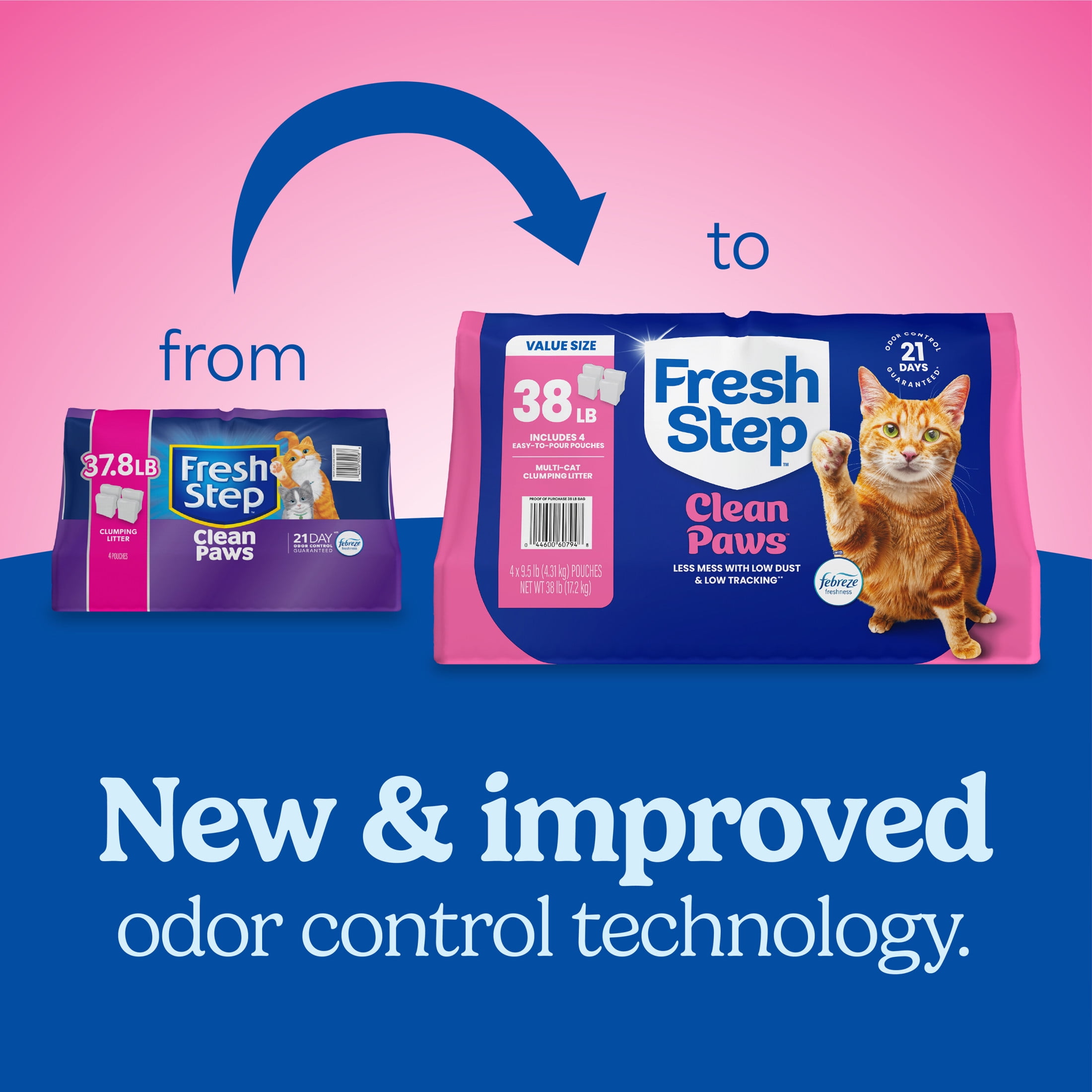 Fresh Step Clean Paws Multi Cat Clumping Litter, Febreze Freshness, 38 lb Total, Easy Pour Pouches (4 Pack)