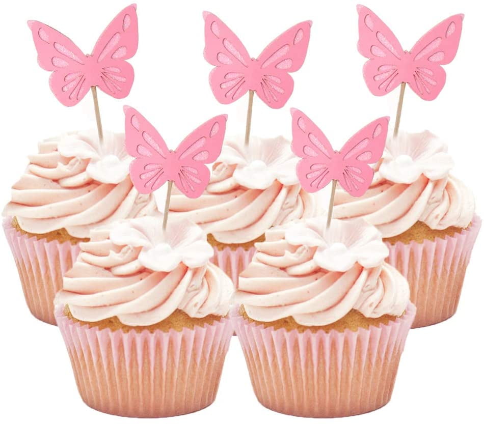 Butterfly Glitter Cupcake Cake Toppers, Baby Shower