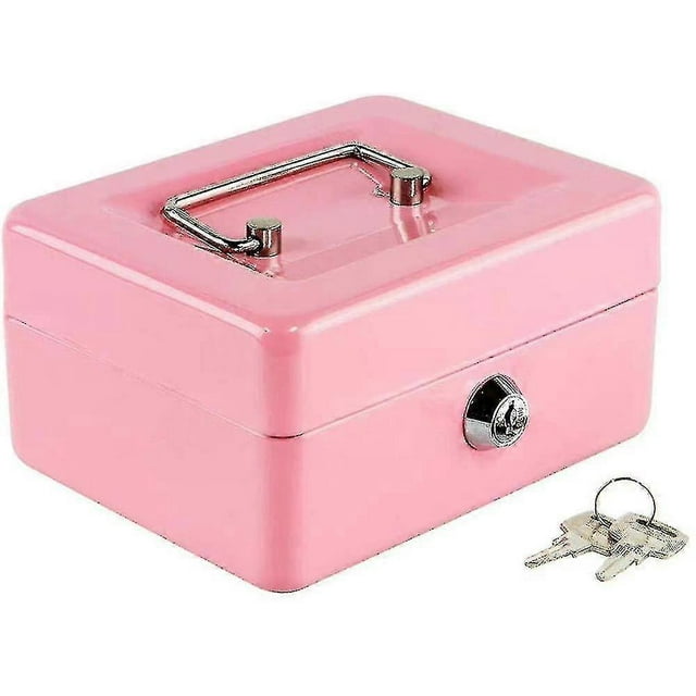 Cash Box With Money Tray,small Safe Lock Box With Key,cash Drawer,5.91"x 4.72"x 3.15" Pink Small